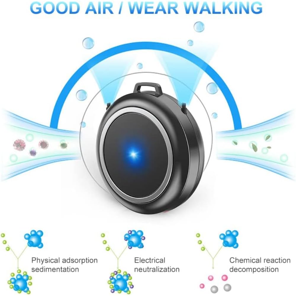 AMERTEER Portable Air Purifier Necklace, Personal Air Purifier, Travel Personal Mini Air Purifier, Ion Generator Air Cleaner, Compact USB Charging, Remove Pets Smell, Smoke and Dust (Black) 4