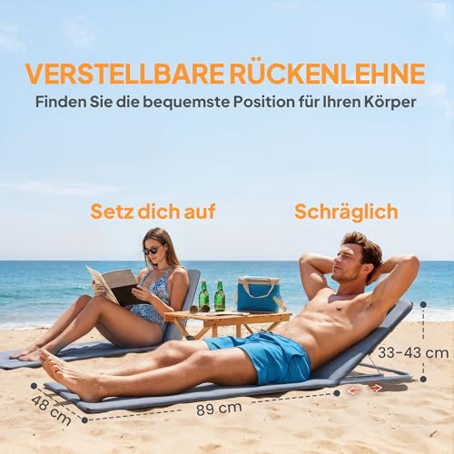 Outsunny Strandmatte, 2er Set, Faltbare Strandmatratze, Sonnenmatte, 5-stufige Höhe, mit Tragetasche, Stahl, 134 x 48 x 36-45 cm