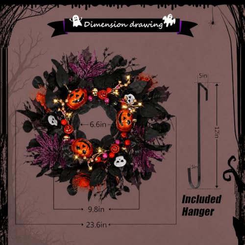 Halloween Wreath for Front Door, 24" Black Gothic Spooky Outdoor Décor - image 3