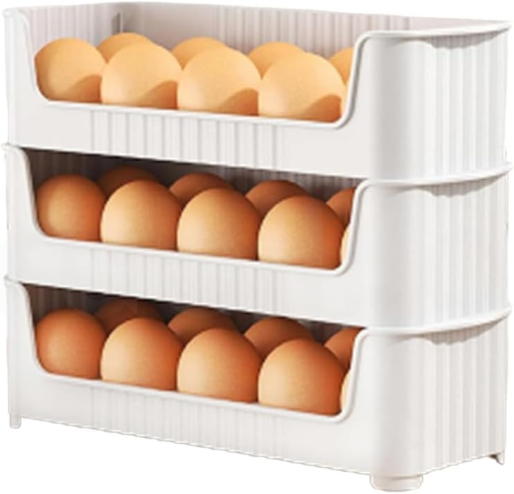 EggNest Stackable Egg Tray Set of 3, 30 Egg Storage, 10 Slots Per Tray, Space-Saving Organizer for Fridge Side Door, Tabletop & Cabinet, BPA-Free, Durable, Detachable, Freezer Safe