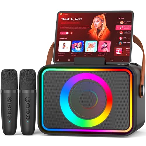 Karaoke Machine,Portable Bluetooth Speaker with 2 Wireless Microphone for Adults & Kids with LED...
