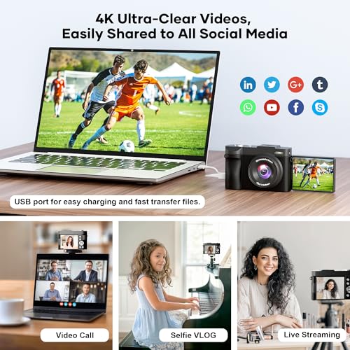 4K Digital Camera for Photography Auto-Focus, Compact 50MP Camera with 180° Flip Screen, 16X Digital Zoom, Camara Fotografica with 32GB Card – Great for Vlogging and Learning Photography(Black) - image 5