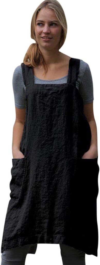 VESNIBA LLCDubocu LLC Women's Cotton Linen Pinafore Square Cross Apron Garden rk Pinafore Dress