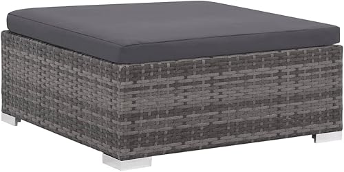 Miniatura 5 de vidaXL Juego de sala de estar para patio, juego de sofá modular gris de ratán de poliéster de 6 piezas con mesa de centro y otomana, cómodo asiento