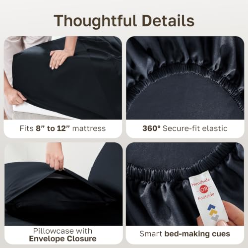 Image of California Design Den XL Twin Sheets Set - Natural 100% Cotton Sheets with 12 inch Pockets, Soft Sateen Weave, Breathable and Durable Bedding Set for Dorm Rooms, College (Midnight Deep Blue)