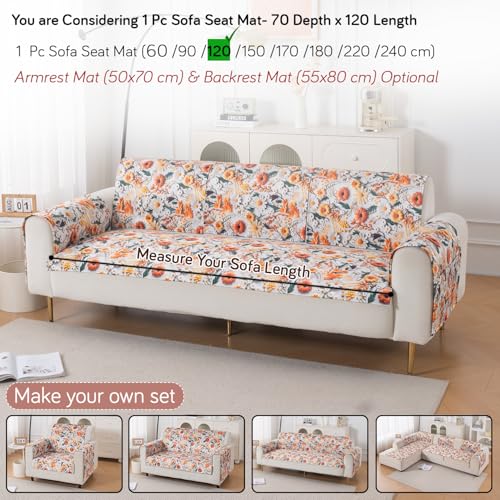 Image of HOKIPO 'Nature Muse' Premium HD Printed Holland Velvet Sofa Cover Mat for 1 /2 /3 Seater & L-Shape Sofa. Make Your Own Sofa Cover Set, Mat 70(D) x 120(L) cm, Marigold Bloom (IN-915-D7)