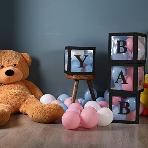 Image of Sooyee Black Clear Baby Boxes with Letters for Baby Shower,Baby Shower Decorations Birthday Party, Transparent Ballon Boxes Backdrop, Gender Reveal,Reusable Favors, Baby Blocks