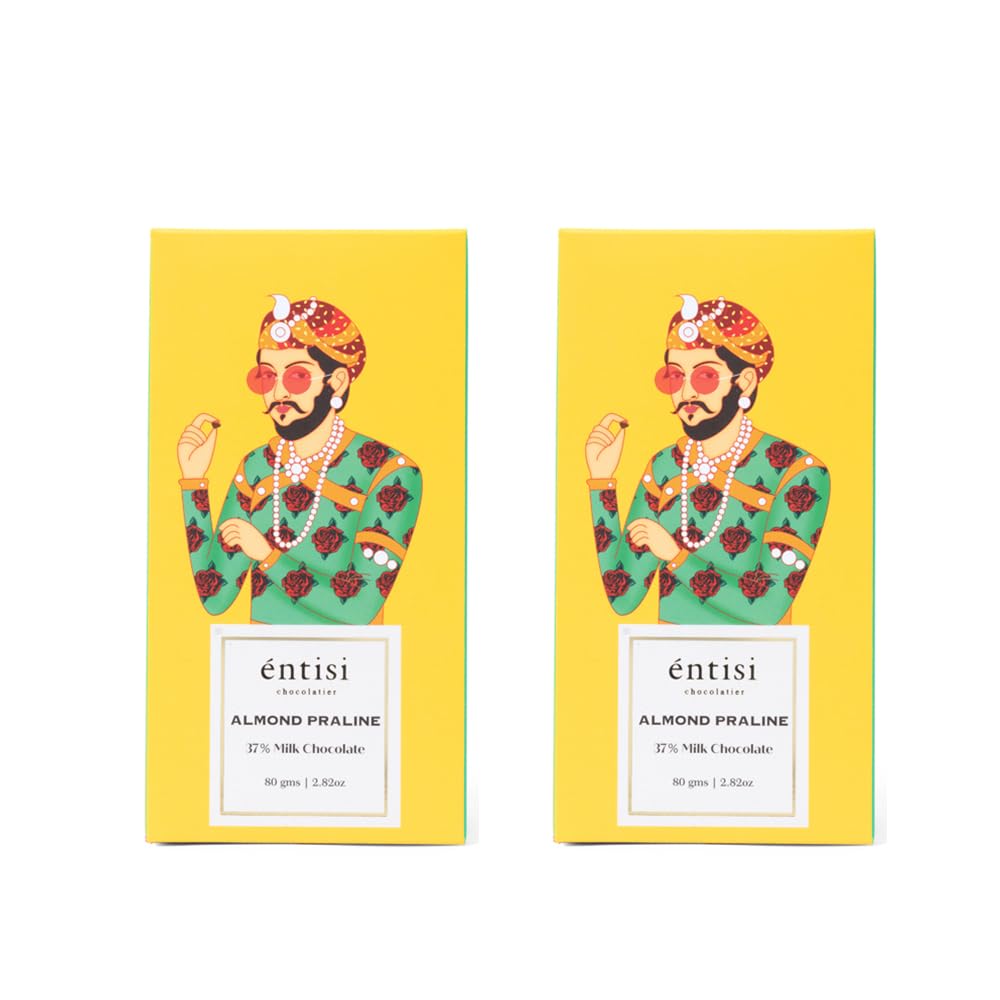 Entisi Almond Praline 37% Milk Chocolate Bars - (80 grams Each, Pack of 2)-image-25