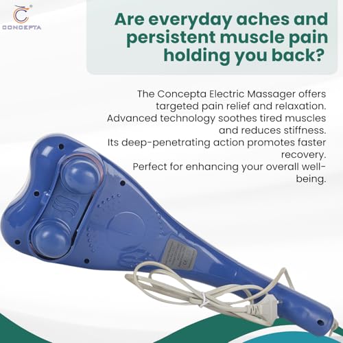 Image of Concepta Massage Machine for Body Pain - Electric Massager for Pain Relief with 2 Speeds, Vibration, Magnetic & Infrared Therapy - Handheld for Back, Neck, Legs with 4 Interchangeable Heads