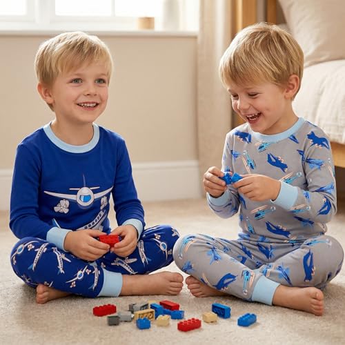 Image of DAUGHTER QUEEN Boys Pajamas 4 Pieces Long Set 100% Cotton Sleepwear Size 18 Months-12 Years