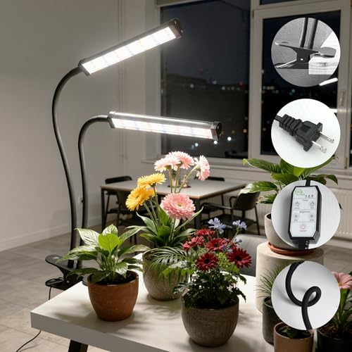 Image of GooingTop Grow Light 100W 6000K, Super Bright White Desktop Clip Plant Lamp for Seedlings Succulents Seeds Starting Indoor Plants Growing,Bendable Gooseneck & Timer 4 8 12 H