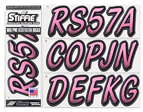 Image of STIFFIE Whipline Pink /Black 3 inch Boat & PWC Registration Decals • Numbers Letters Stickers