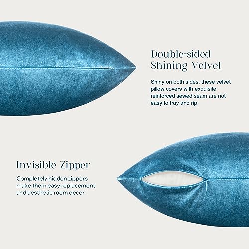 Phantoscope Pack of 2 Velvet Decorative Throw Pillow Covers Soft Solid Square Cushion Case for Couch Shiny Blue 20 x 20 inches 50 x 50 cm