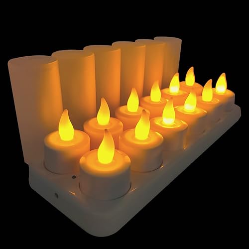 YASENN Velas recargables sin llama paquete de 12 velas LED de té con efecto de llama realista parpadeantes para fiestas bodas bares cenas