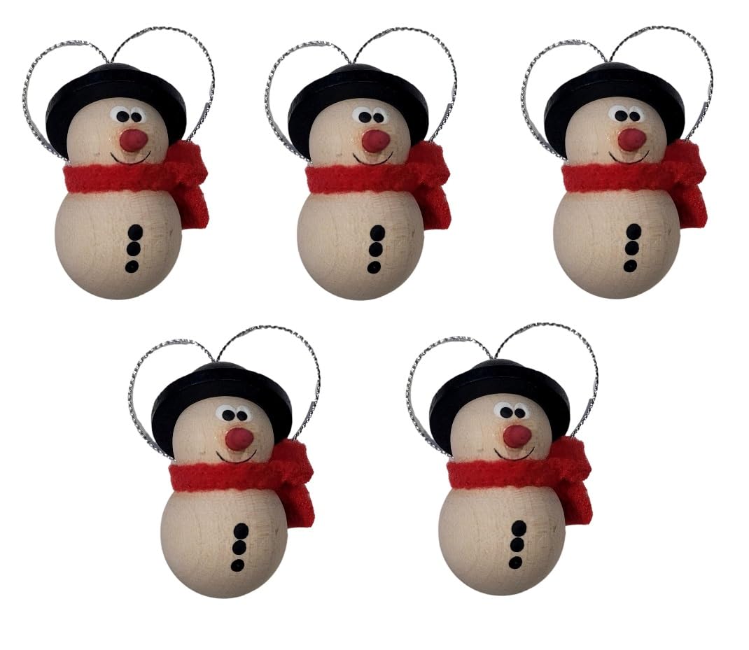 Wooden World - Set of 5 Christmas tree ornament x-mass little pendant SNOWMAN