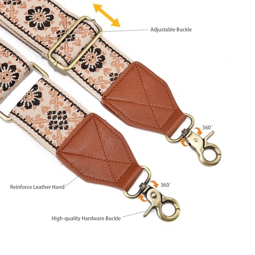 Image of LEMEDE Purse Strap,2 inch Leather End Shoulder Strap Adjustable Replacement,Retro Jacquard Multi-pattern Crossbody Bag Straps