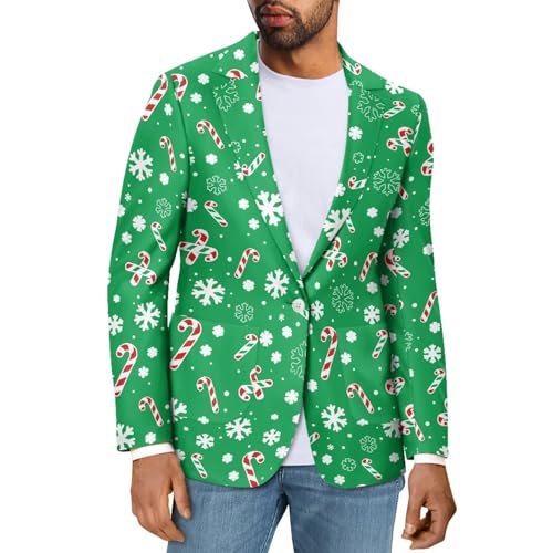 Xhuibop Christmas Suit for Men Holiday Party Costume One Button Design Blazer Slim Fit Sport Coat