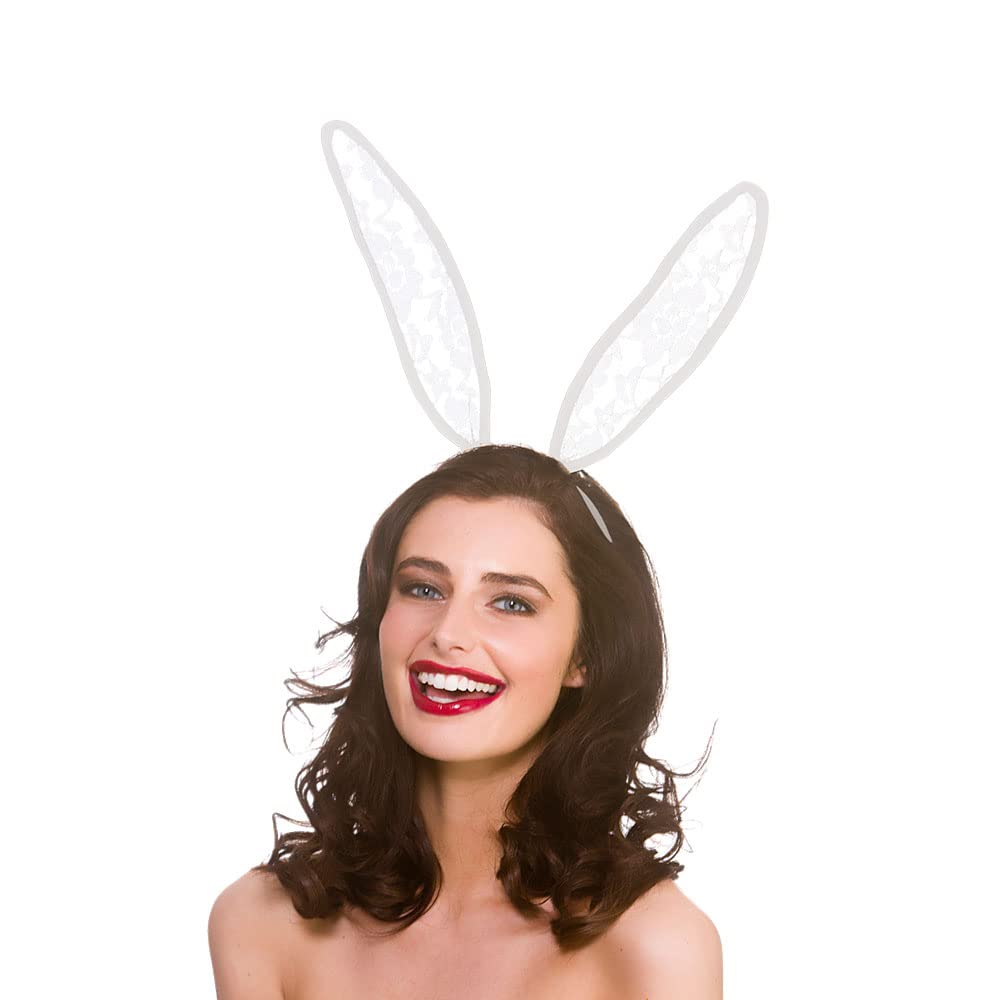 Wicked Costumes Adult White Lace Bunny Ears - Fancy Dress Accessory