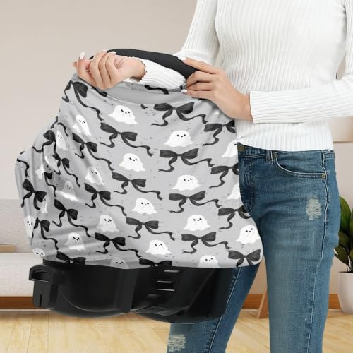Image of Halloween Car Seat Cover Baby Carseat Cover Boy Girl, Ghost Bow