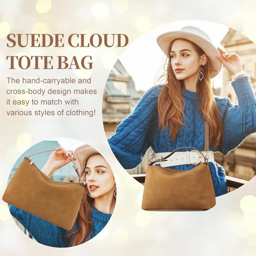 Bolso Tote de gamuza marrón para mujer miniatura 2