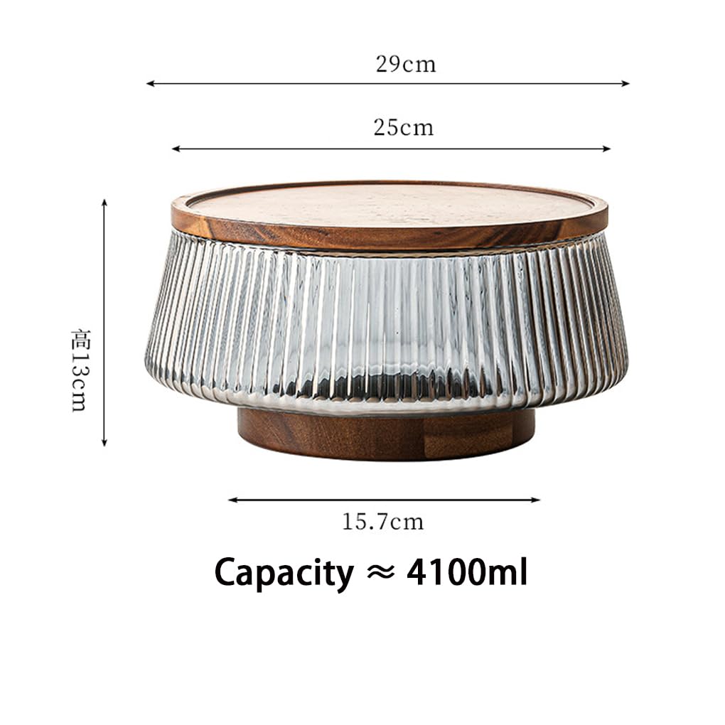 Ensaladera de madera de acacia y cristal, bandeja grande para servir frutas con base, ideal para ensaladas y aperitivos, diseño elegante, perfecto para entretenimiento y uso doméstico