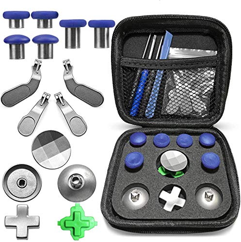 Quartet trade Elite Kit for Xbox One Elite Controller Accessory (6 Different Metal Analog Sticks - 4 Paddles - 2 D-Pads - and 2 Magnetic Base Xbox One Elite Controller Replacementï¼ˆBlueï¼‰