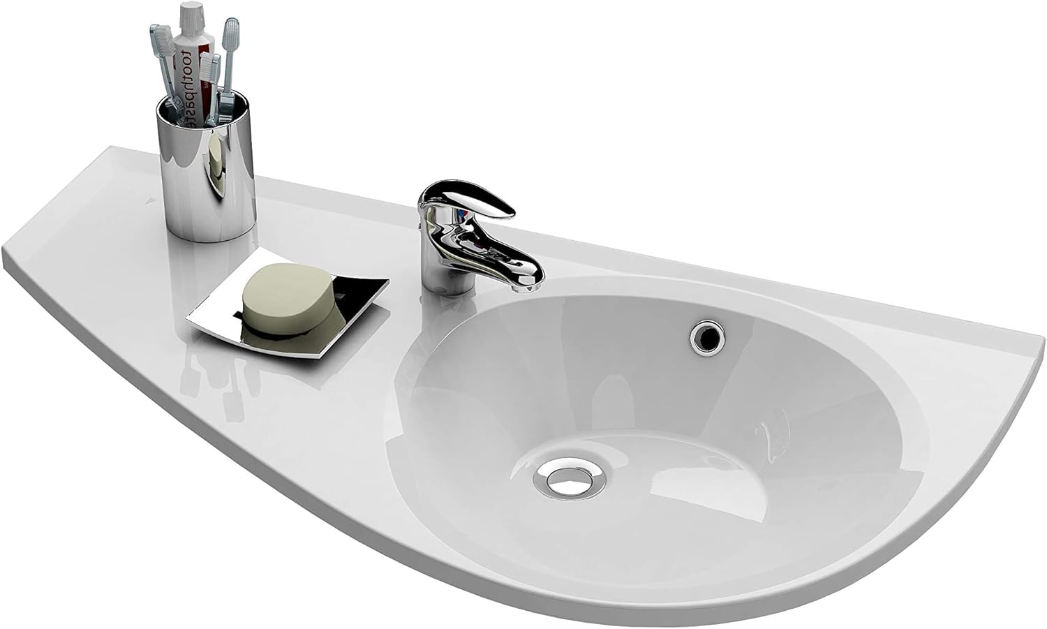 RAVAK Eckwaschbecken 85x45 cm Wandmontage RECHTS – Waschbecken für Gästebad & kleine Bäder – Platzsparend, Keramik Waschtisch mit Ablage, Hahnloch & Überlauf – Weiß