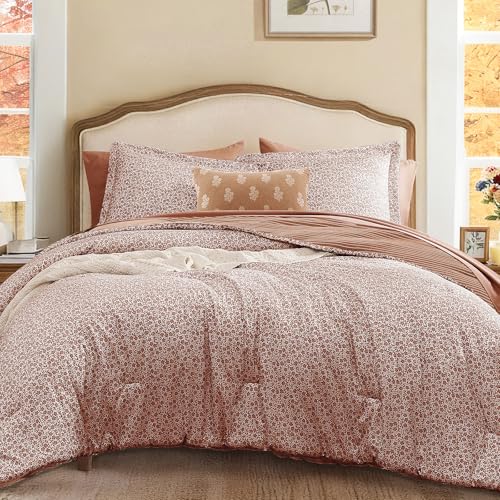 Image of BLOOMHAVEN Full Comforter Set - 7 Pieces Autumn Leaf Bedding Sets for All Seasons, Lightweight Breathable Bed in a Bag Full with Revesible Farmhouse Comforter, Sheets, Pillowcases & Shams