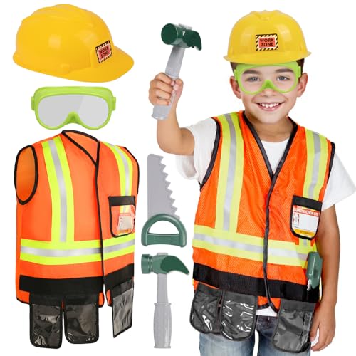 Liberry Kids Tool Set for Boys Girls 3-5 Years Construction Worker Costume with Hat Toddler Dress Up Toys for Birthday Gift