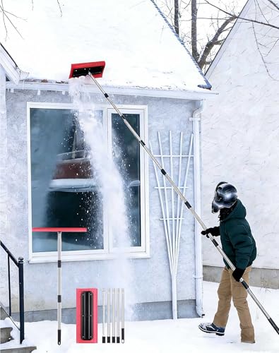 Snow Roof Rake 15.7 Inch Width/6.5 Inch Depth Snow Foam Broom Scraper for Snow Removal Adjustable Telescoping Snow Roof Rake for Vehicles Roofs Gutters No Ice Dams (110inch)