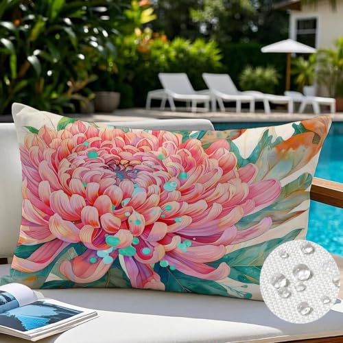 Coussin extérieur imperméable rose fleur taie lin salon jardin - 4