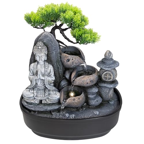 Lemodo Zimmerbrunnen LED Indoor 3-stufig Tischbrunnen Feng Shui...