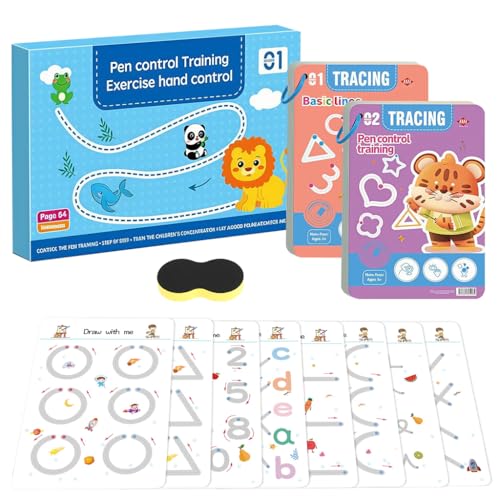 Image of PATPAT 64 Sheet Pen Control Training Flash Cards Preschool Alphabet, Number & Shape Dot-to-Dot Tracing Practice Card Writing Control Practice Card Portable Learning Flashcards with Marker