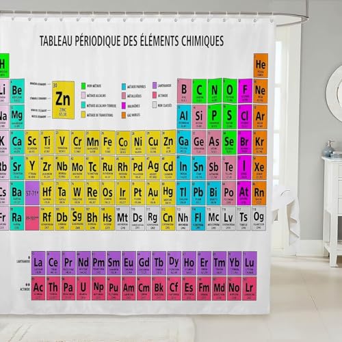 3D Tende Doccia Tavola Periodica Tendina da Doccia Antimuffa Colore Impermeabile Lavabile Piccola Tessuto Poliestere Tende per Vasca da Bagno 90x200 con 8 Ganci M-164
