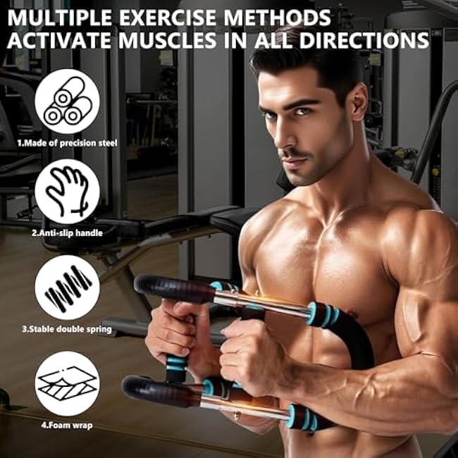 Twister Arm Trainer, Adjustable Chest Exerciser with 4 Spring, Detachable Power Twister Bar for Men Women, Portable Upper Body Strength Training Machine, Spring Resistance Fitness Equipment