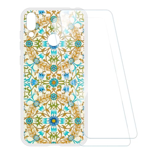 ESCAMOT Funda Estampada + 2 Protectores de Pantalla Vidrio Templado Compatible con Huawei Honor Play 8C, Carcasa Suave Antigolpes y Película HD (Caleidoscopio)