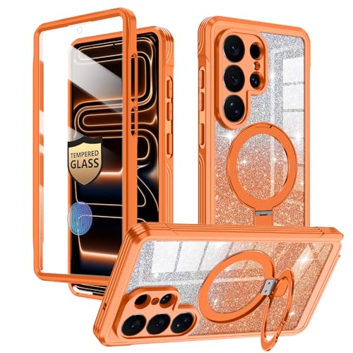v-Golvin for Galaxy S26 Ultra Case,[Magnetic Stand][Fit for MagSafe][Glitter Card][Built-in 9H+ Screen Protector] Military-Grade Drop Proof Shiny Cover for Samsung Galaxy S26 Ultra,Orange - image 1
