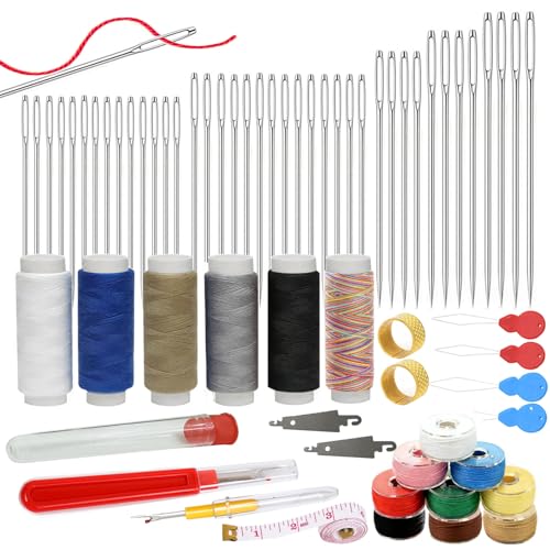 66PCS Sewing Kit 5 Size Big Eye Stainless Steel Needles for Hand Sewing Needle and Thread Kit with Threaders, Bobbins,Thimbles,Seam Rippers Accessories and Supplies Tools for Adults Beginners