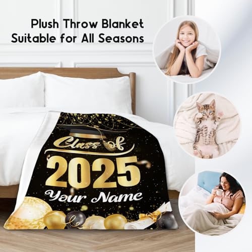 Personalized Graduation Blanket - Custom Class of 2025 Graduation Gifts for Her or Him - 60"x80" Flannel Soft Throw Decorations - Senior 2025 Blankets for College, High School, Graduation Day