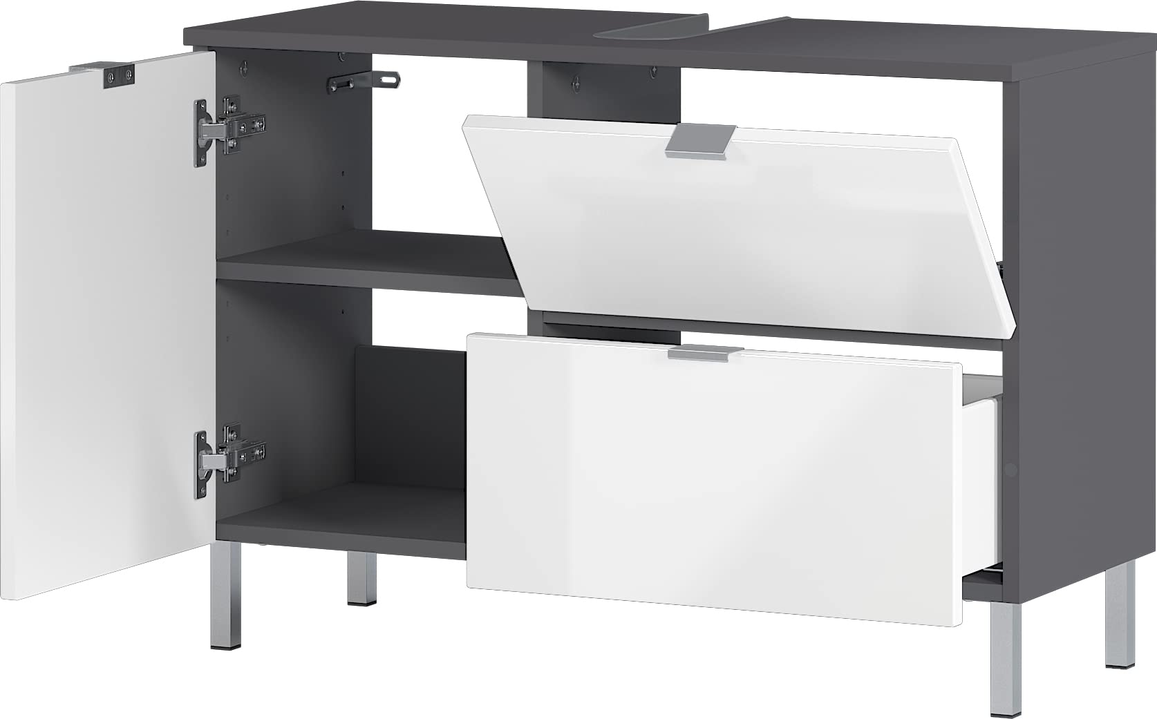 BRAUER Delight Wastafelonderkast Ondiep - 100x39x60cm - 2 Softclose Lades Greeploos 1 Sifon Uitsparing Hoogglans Wit Sw1199480