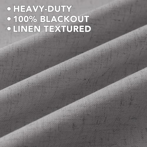 Image of H.VERSAILTEX Linen Curtains 100% Blackout Curtains for Bedroom 54 inch Long Full Light Blocking Nature Linen Blended Window Curtains for Living Room Nickel Grommet (2 Panels, Heathered Dove)