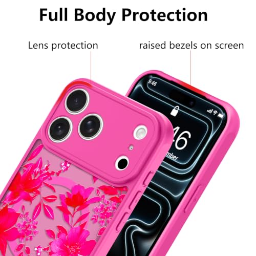 Image of KANGHAR Case for iPhone 17 Pro Max Floral Hot Pink | [Compatible with for Magsafe] Cute Blooming Flowers Protective Magnetic Case for Girls Women