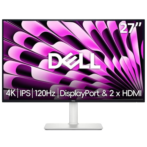 Image of Dell 27 inch Monitor, 4K (3840 x 2160) - 120Hz Refresh Rate 1500:1 Contrast Ratio, AMD FreeSync - VESA, Integrated Speaker, Height /Tilt /Pivot /Swivel Adjustability, DisplayPort & 2 x HDMI, White