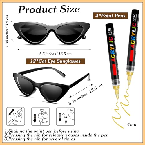 Image of Flutesan 12 Pcs Wedding Personalised Sunglasses Bulk Custom Cat Eye Sunglasses with 4 Paint Pens for DIY Custom Party Favors