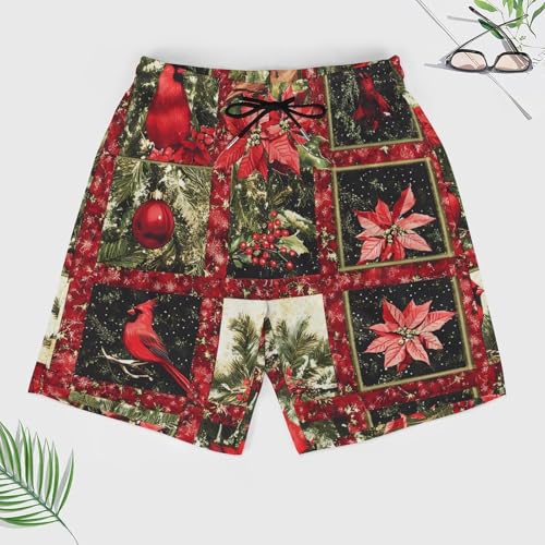 Cardinal Birds Christmas Tree Ball Men's Swim Trunks with Compression Liner Beach Shorts with Pockets Quick Dry3