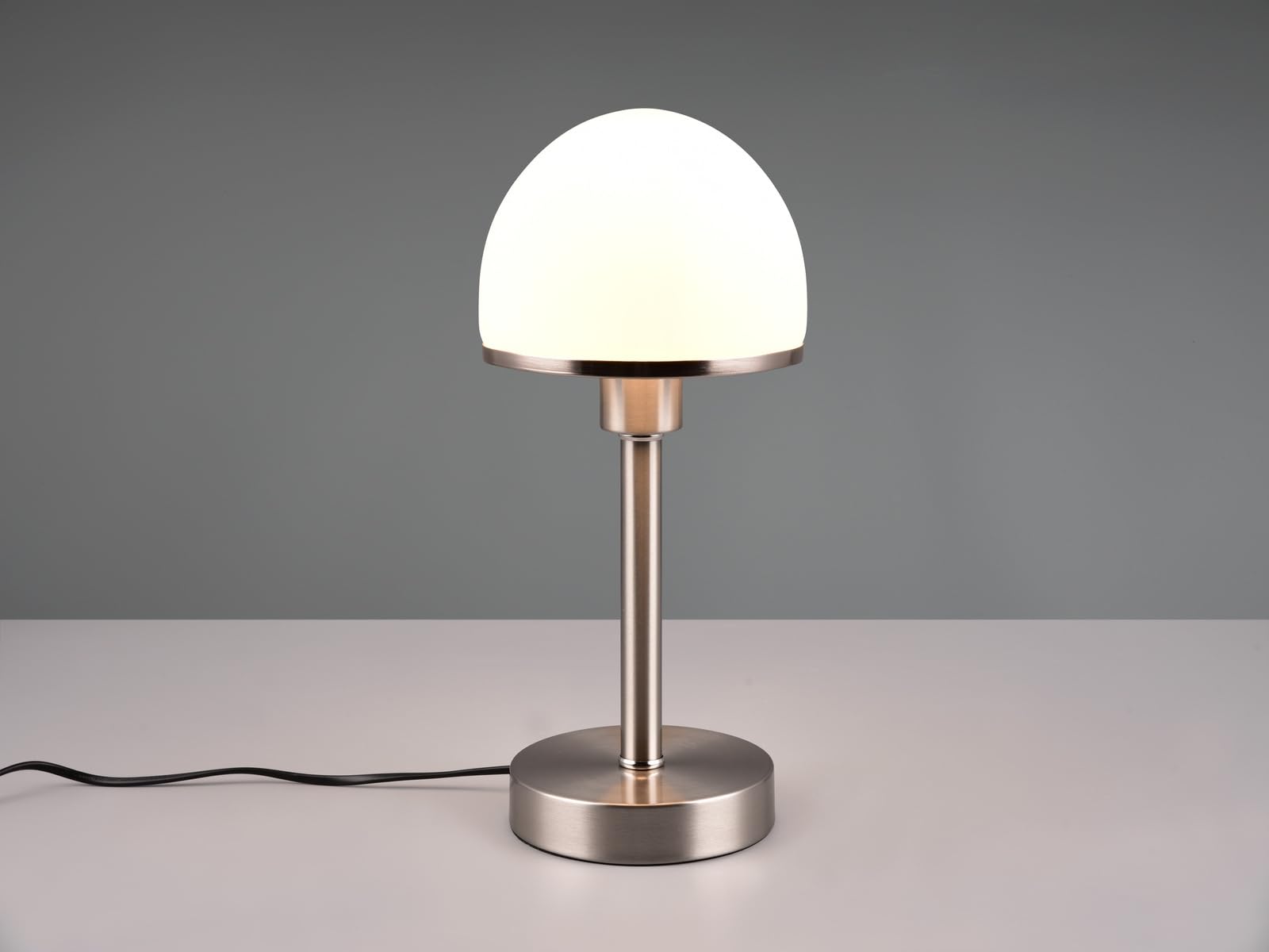 meineWunschleuchte Tischleuchte mit Glasschirm Weiß matt & Fuß in Silber matt - per Touch dimmbar, Höhe 39cm