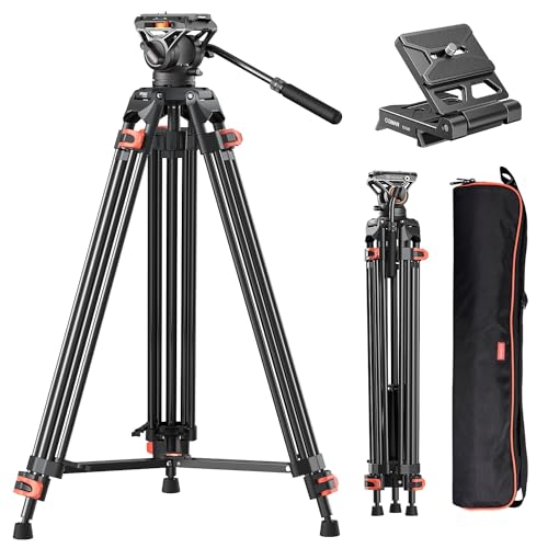 COMAN Trípode de cámara de 186cm Aluminio con cámara Tripod 360° Flexible Giro & +90°/ 70° Inclinación, Trípode de vídeo Compatible con Cabezas dji RS, MAX Load 10 kg