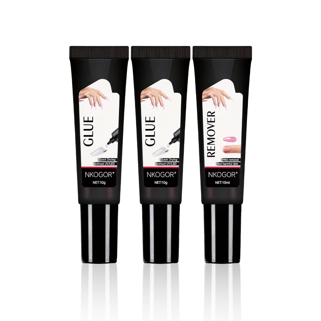 Colla e Solvente Unghie Finte, Colla e Rimozione per Unghie Press-on, Extra Forte Colla Gel, Rimuovi Colla Unghie Finte, Lampada UV Non Necessaria, Asciugatura Rapida, Kit Di Lunga Durata (3)