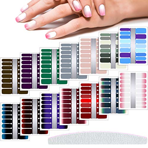 14 Sheets Full Wraps Nail Polish Stickers Self-Adhesive Nail Art Decal Strips Full Cover Nail Wraps Stickers with Nail File for Women Girls DIY Manicure Supplies (Fresh Colors)
