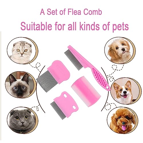 Flea Comb 4-Pieces-Pink with High Strength Teeth Pet Tear Stain Remover Combs, Dog Cat Grooming Set Effective Float Hair Remover Flea Comb 4-Pieces-Pink with High Strength Teeth Pet Tear Stain Remover Combs, Dog Cat Grooming Set Effective Float Hair Remover